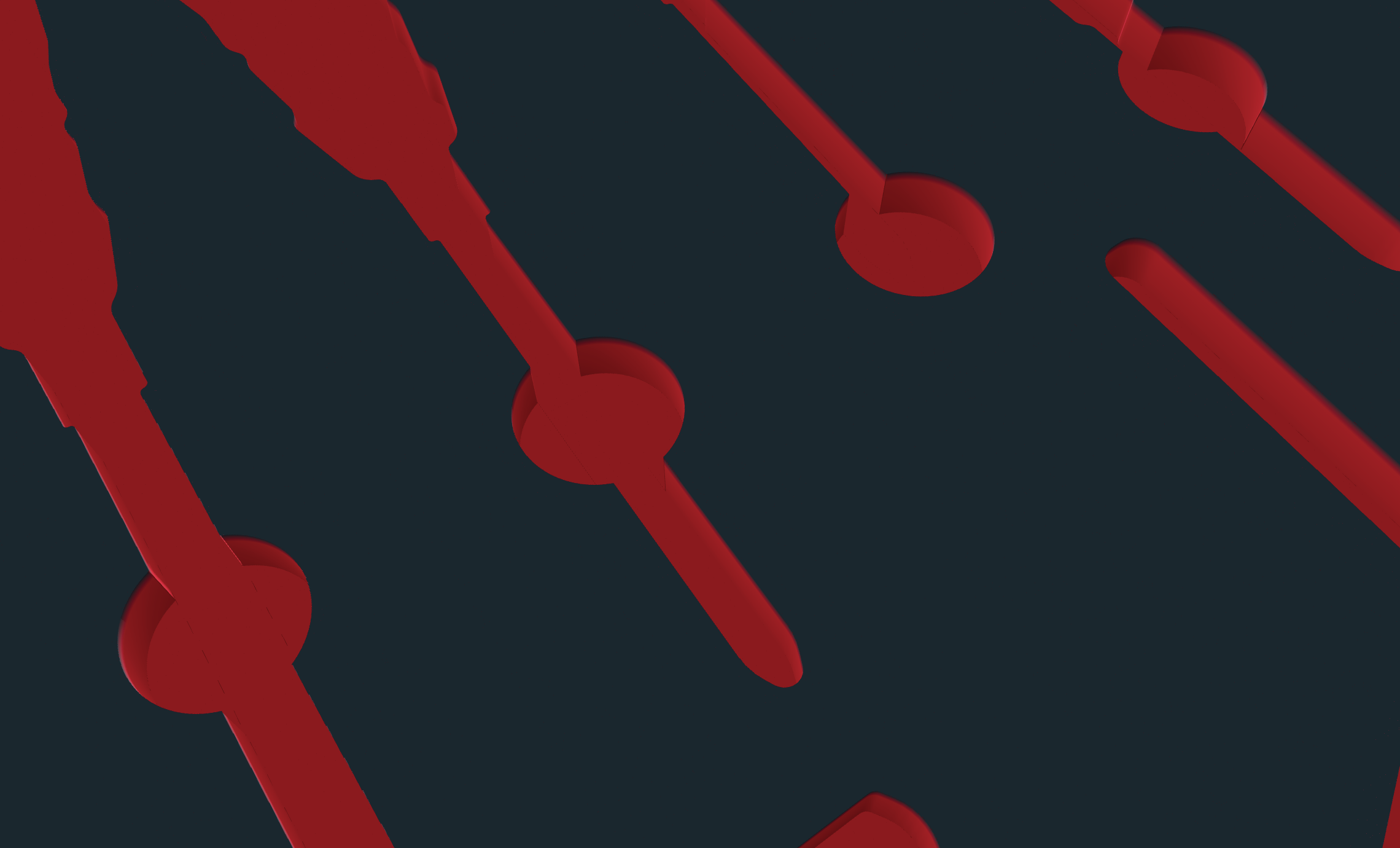 Close-up 3D render of machined foam pockets in red foam.